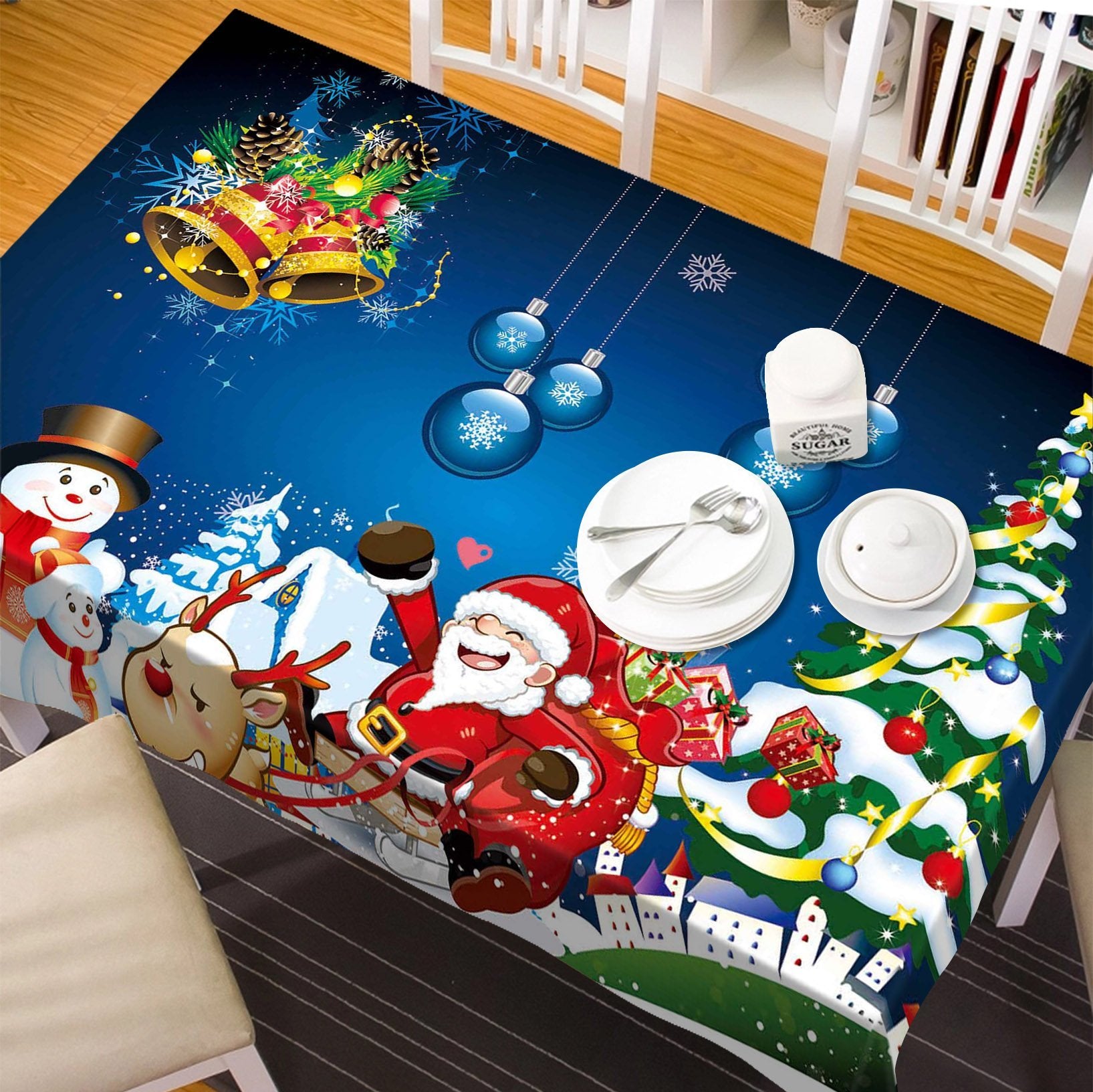 3D Bell Snowflake Christmas 34 Tablecloths Tablecloths AJ Creativity Home 