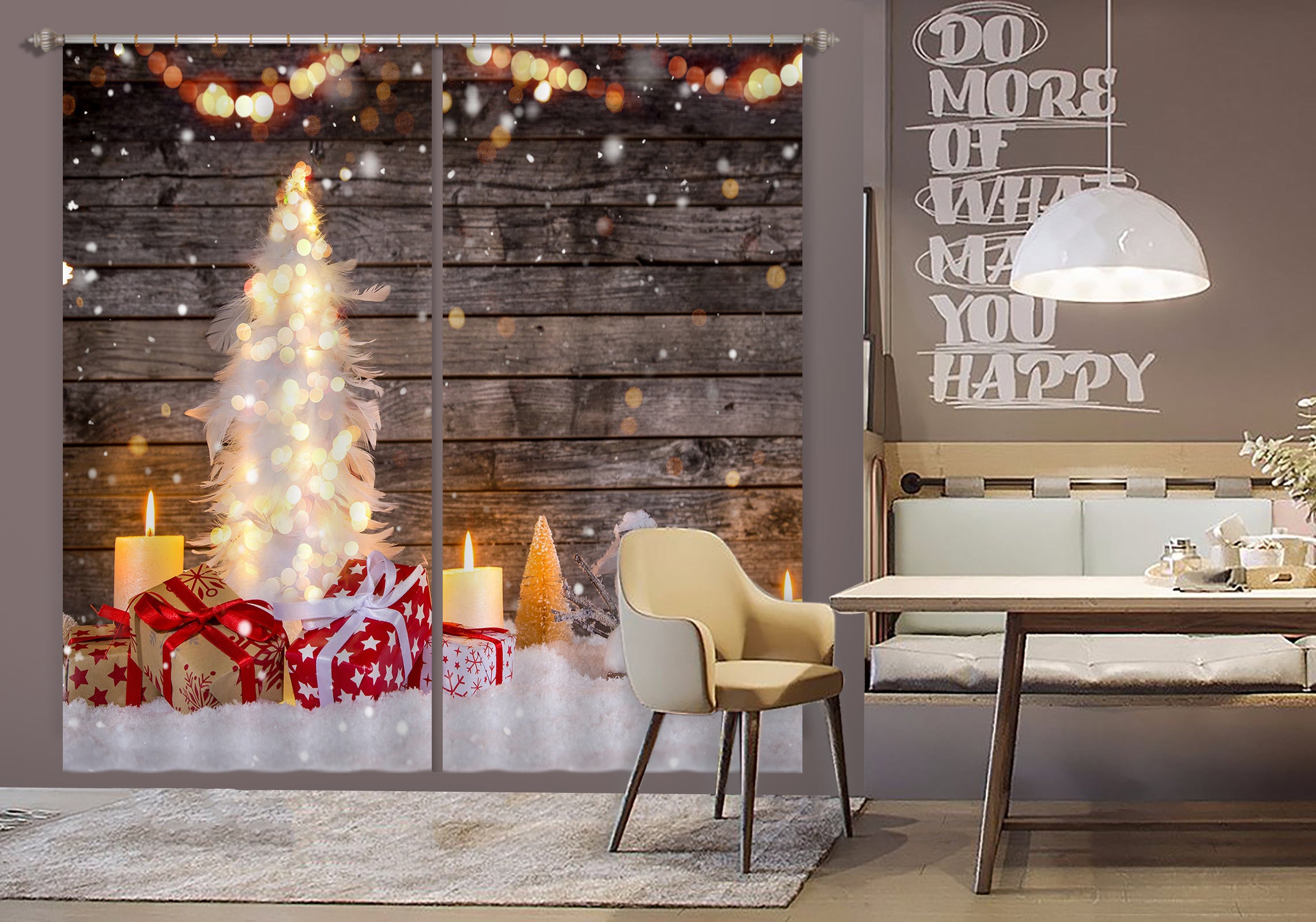 3D White Tree Gift 53122 Christmas Curtains Drapes Xmas