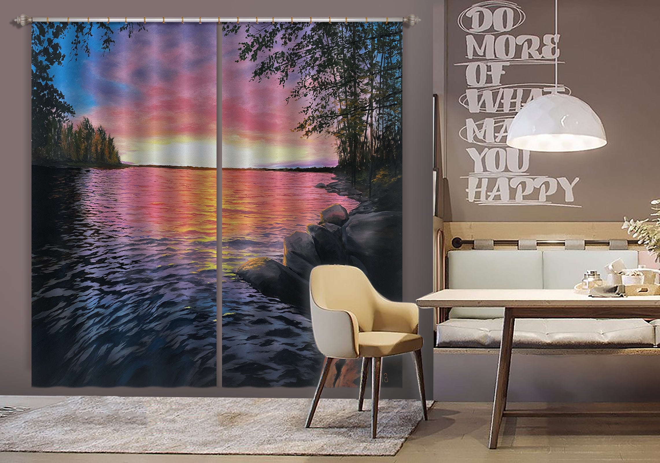 3D Sunset Lake 9762 Marina Zotova Curtain Curtains Drapes
