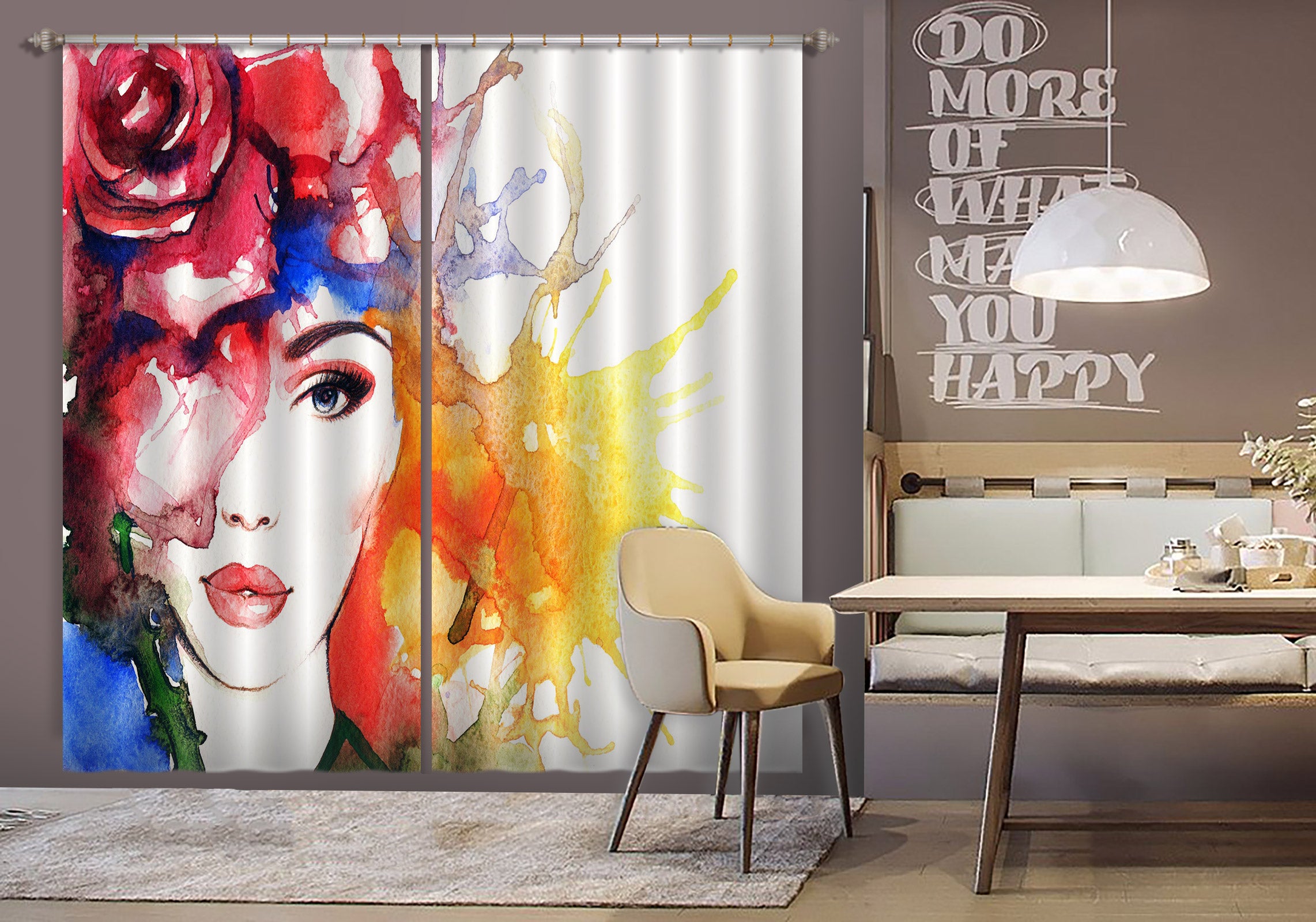 3D Red Rose Woman 013 Curtains Drapes