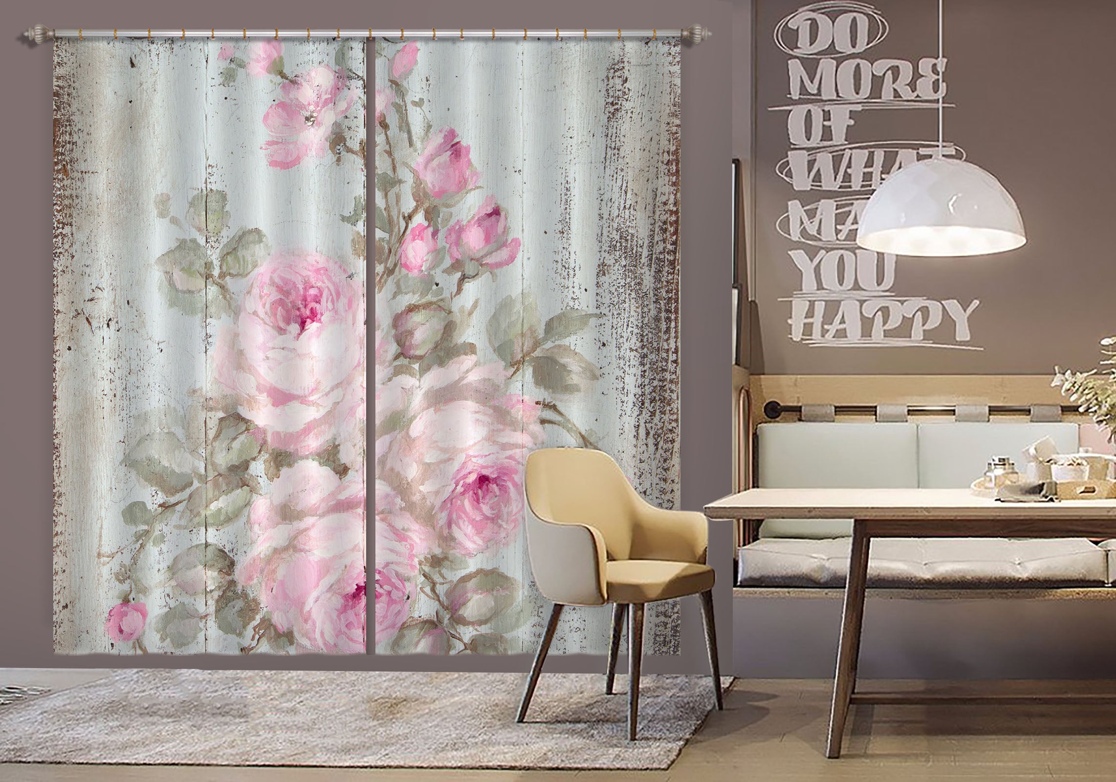 3D Pink Flowers Branch 3043 Debi Coules Curtain Curtains Drapes