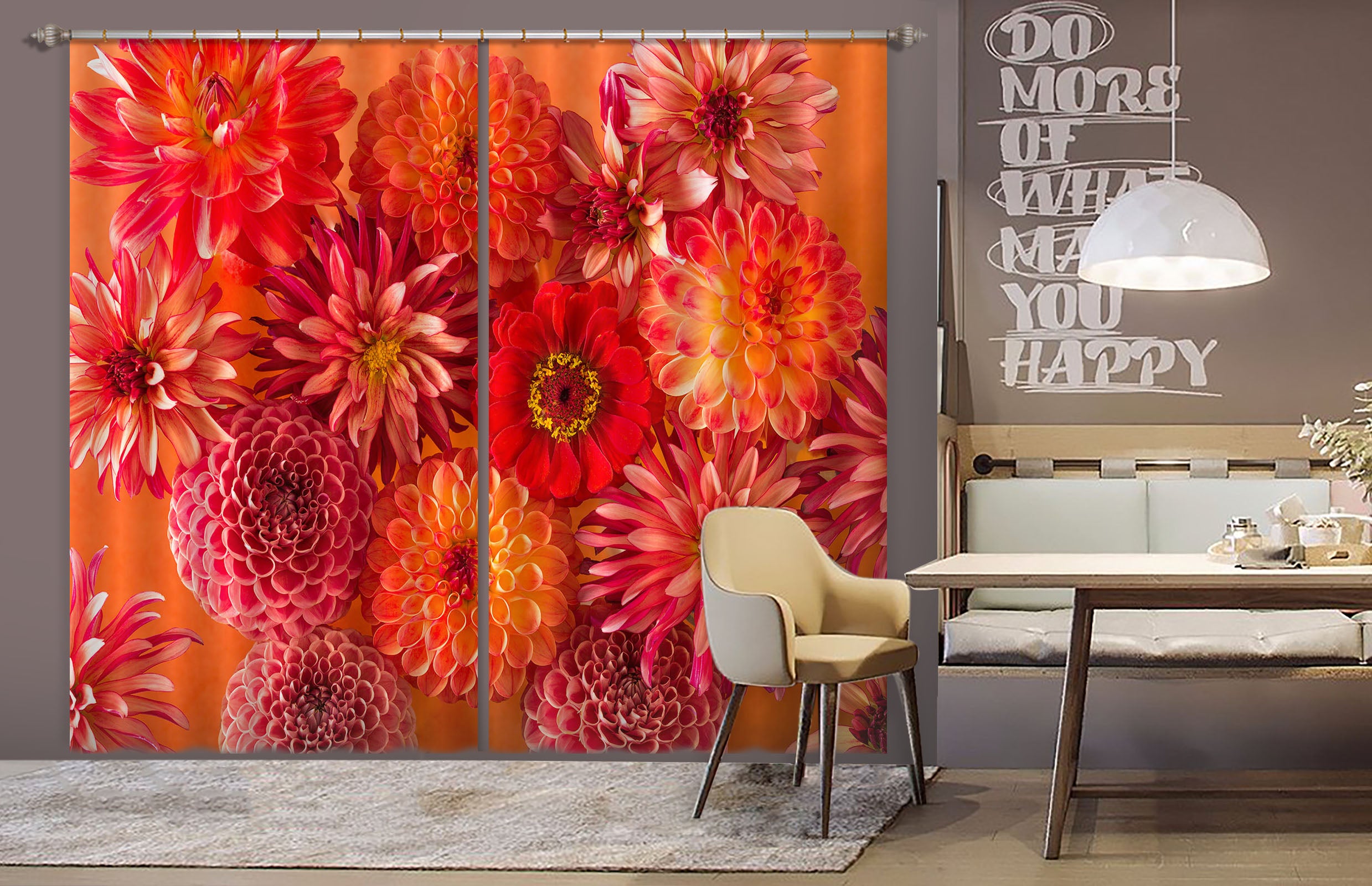 3D Red Chrysanthemum 226 Assaf Frank Curtain Curtains Drapes