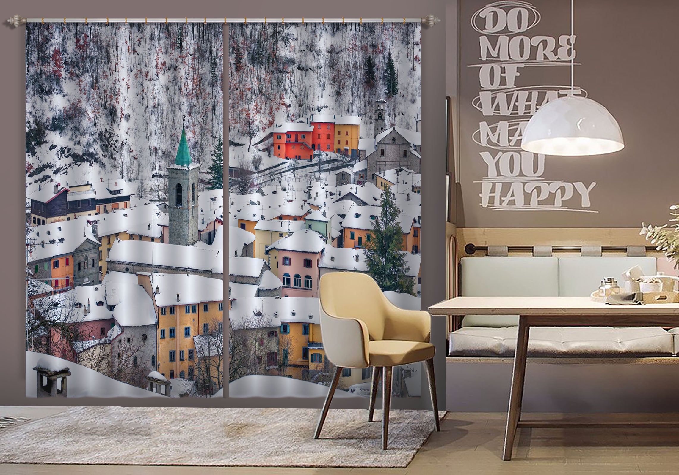 3D Heavy Snow Village 117 Marco Carmassi Curtain Curtains Drapes