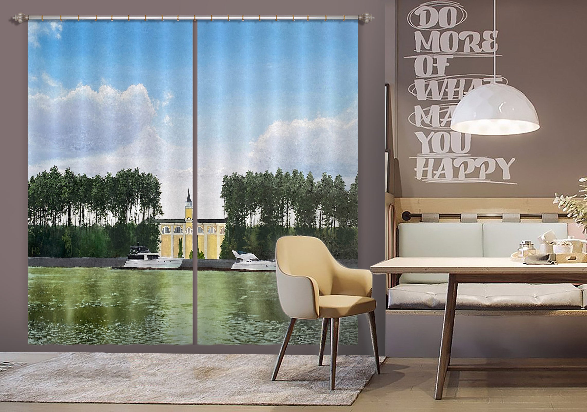 3D Lake Woods Building 9764 Marina Zotova Curtain Curtains Drapes