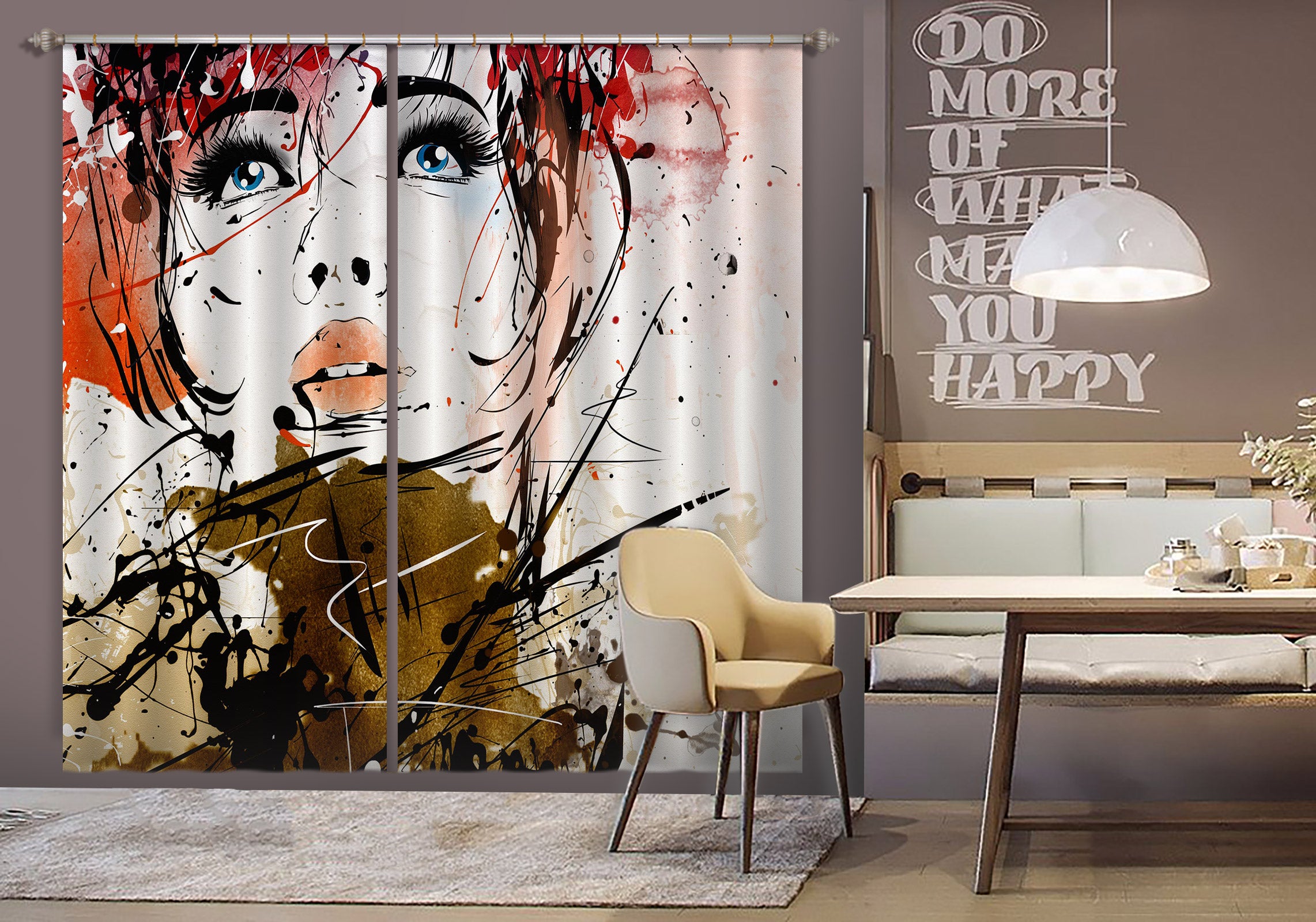 3D Cute Redhead Girl 049 Curtains Drapes