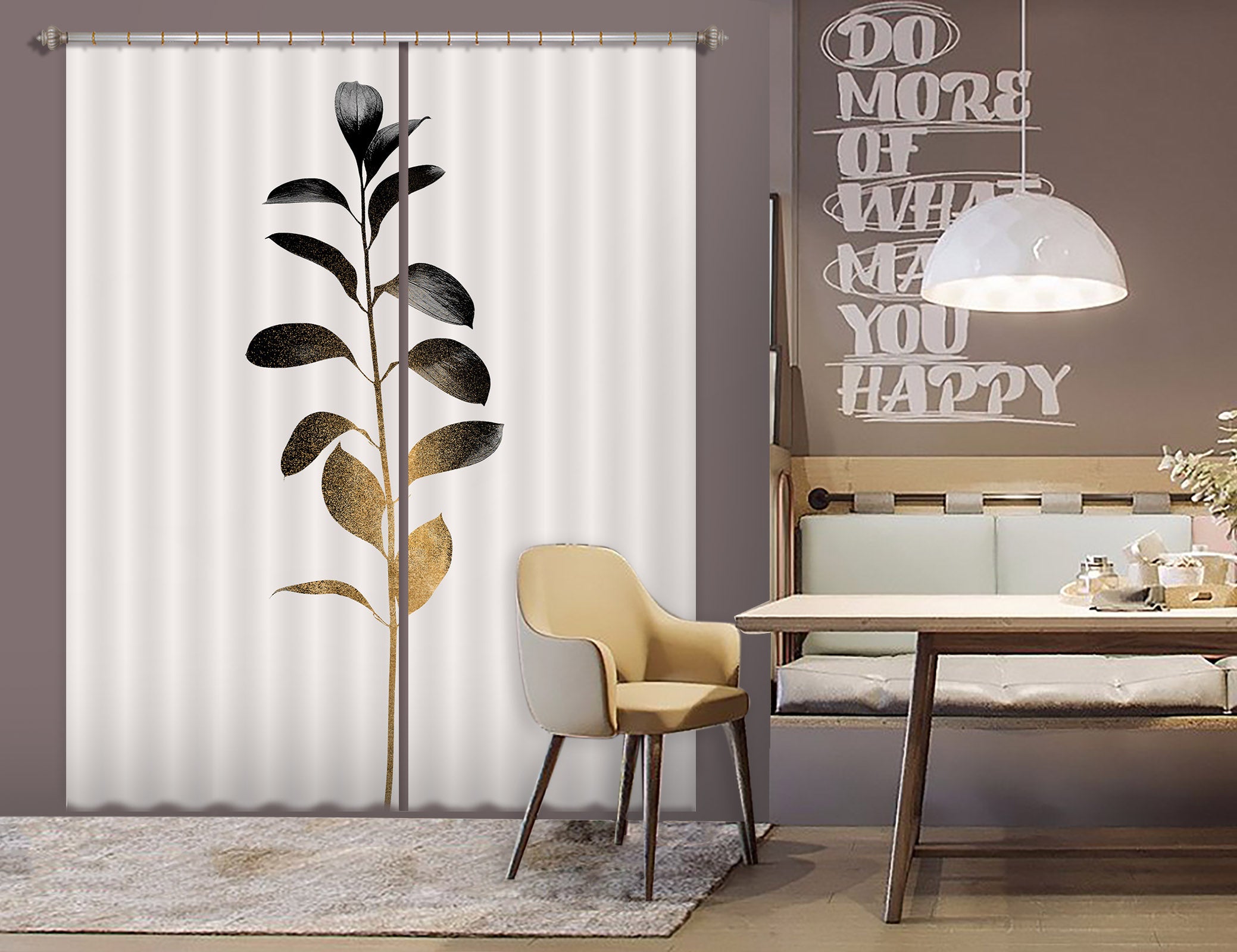 3D Golden Gradient Leaves 1084 Boris Draschoff Curtain Curtains Drapes