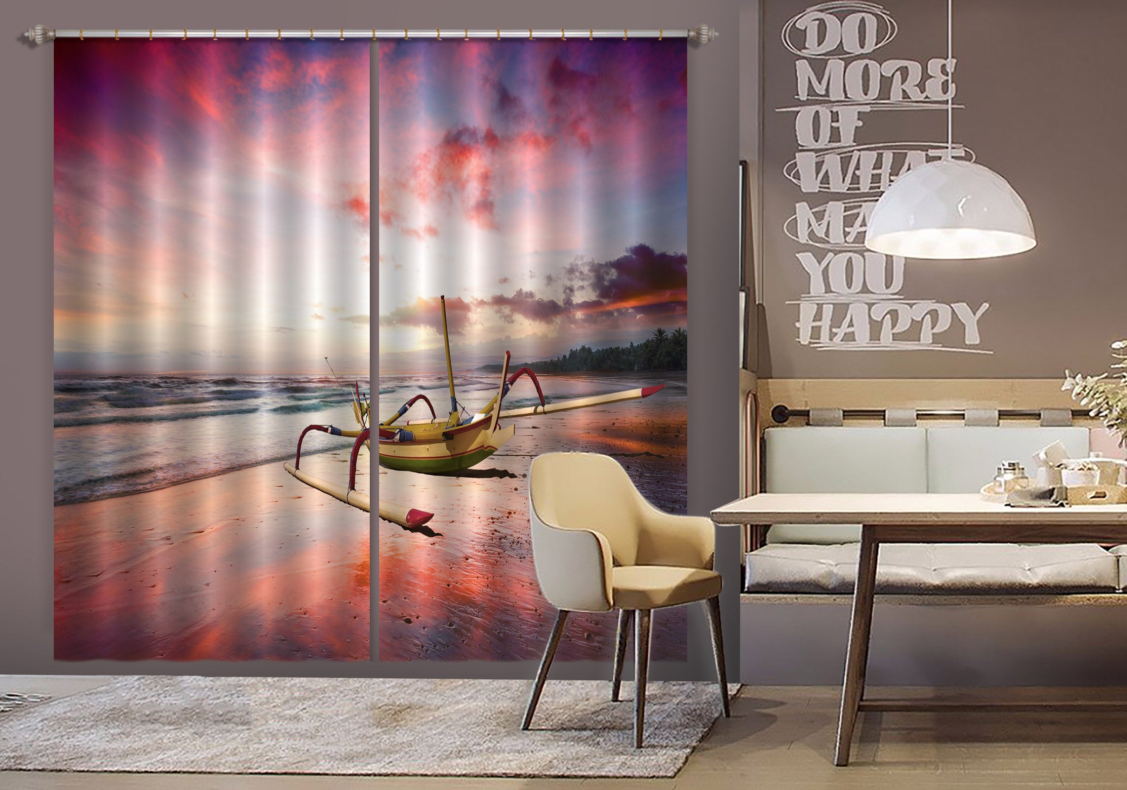3D Sunset Beach 075 Marco Carmassi Curtain Curtains Drapes