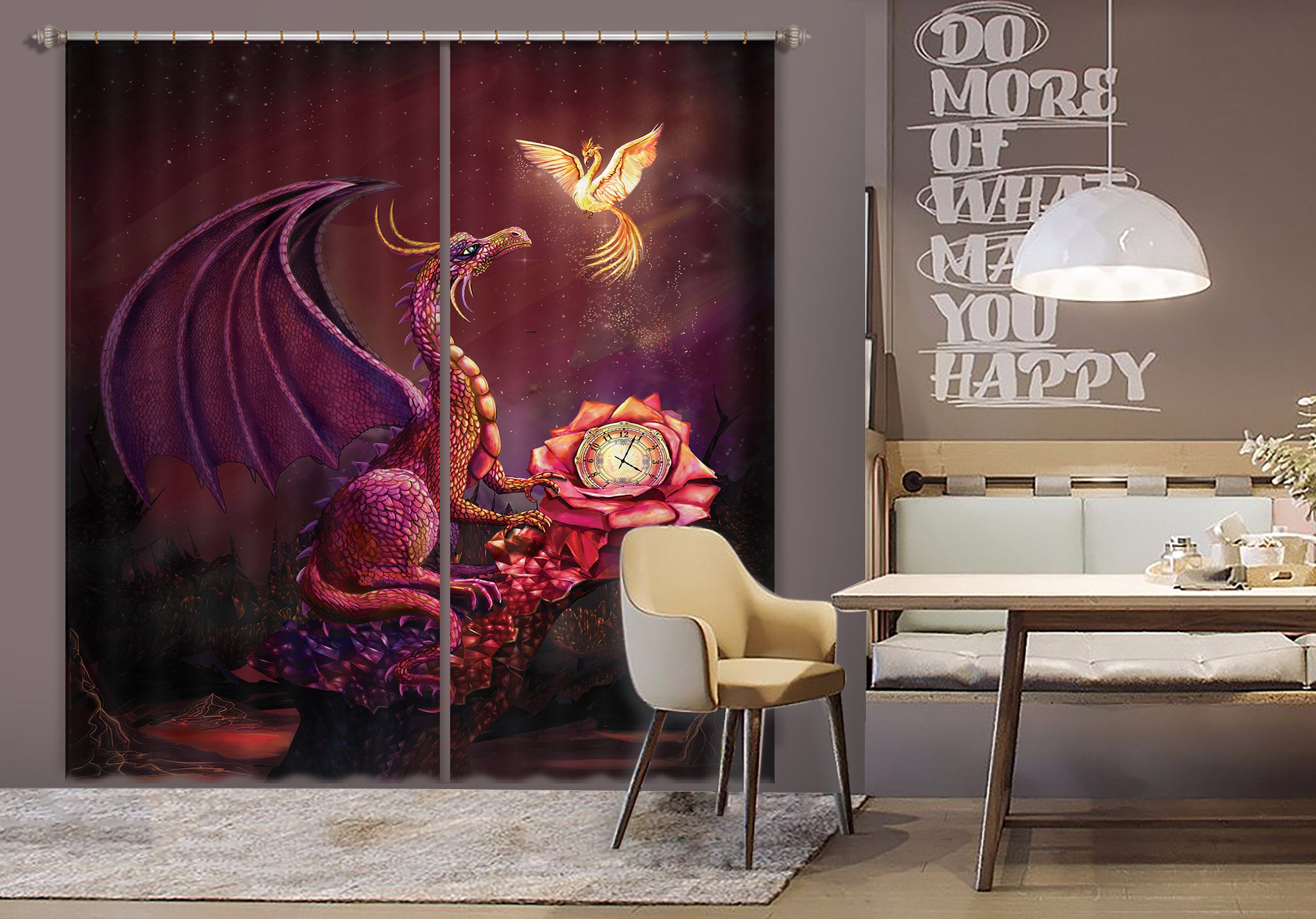 3D Flying Dragon 127 Rose Catherine Khan Curtain Curtains Drapes