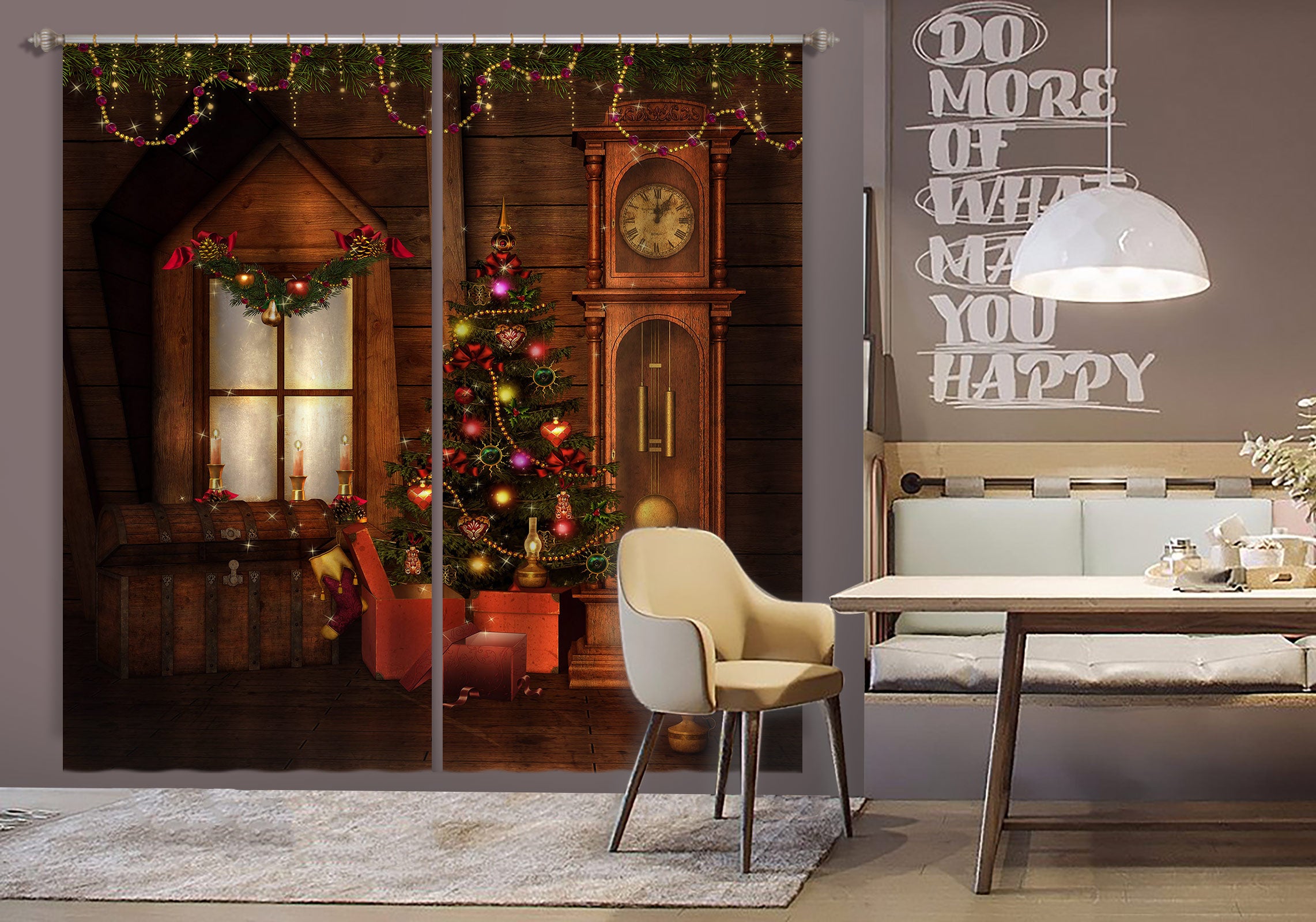 3D Tree Clock 53053 Christmas Curtains Drapes Xmas