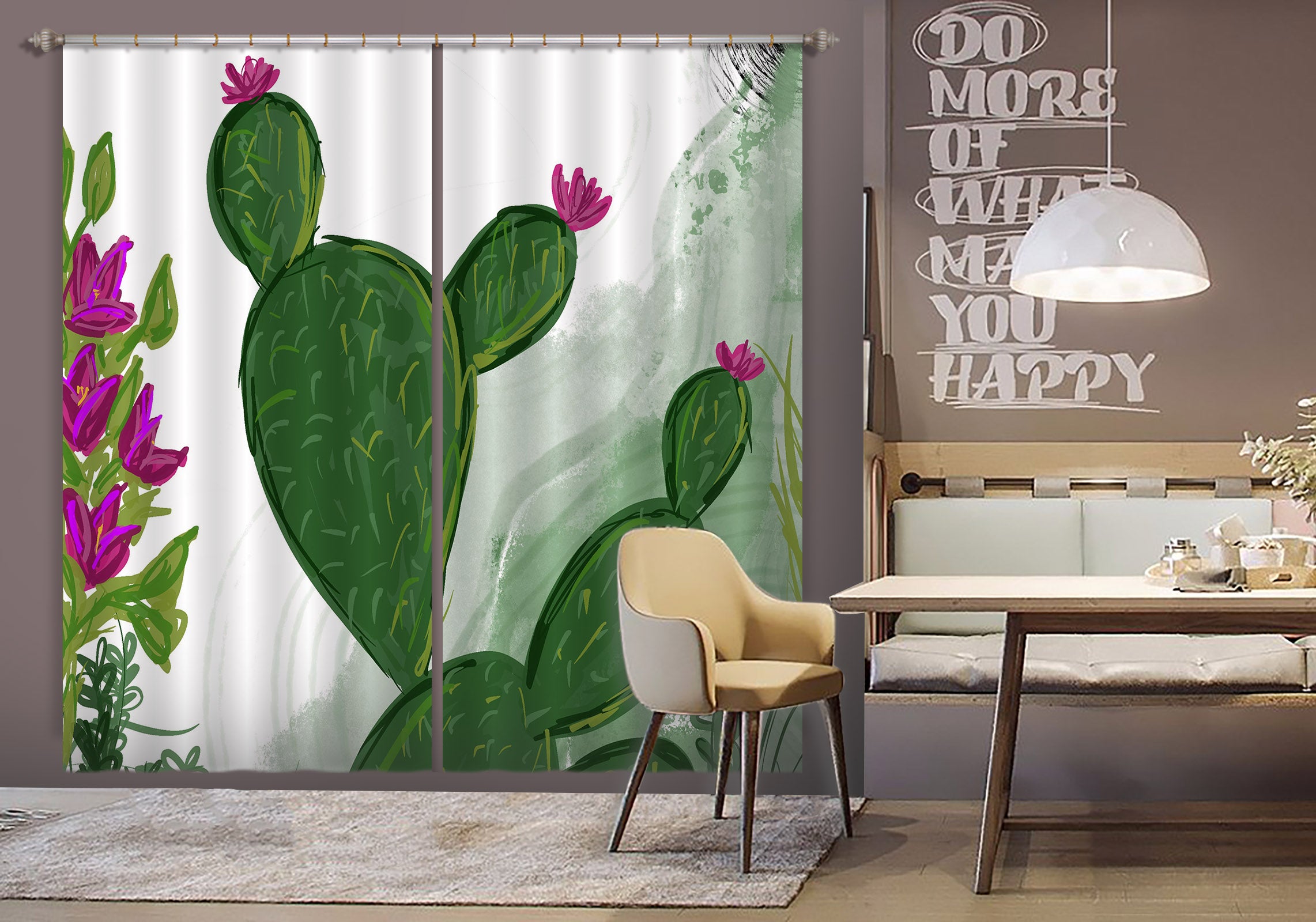3D Green Cactus 383 Jacqueline Reynoso Curtain Curtains Drapes