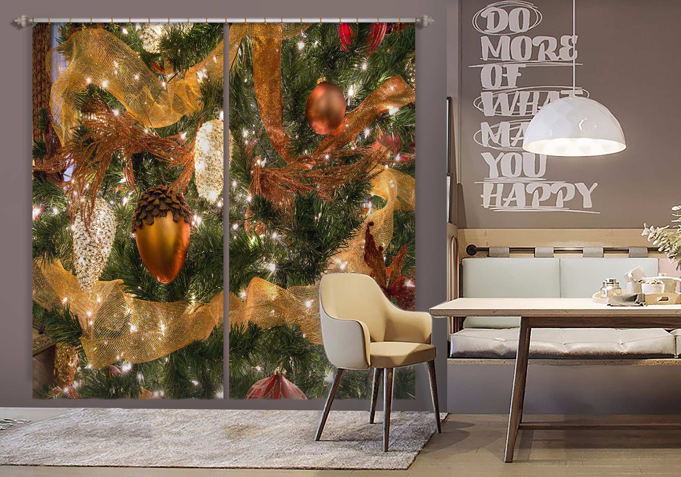 3D Branches Pine Cones 53095 Christmas Curtains Drapes Xmas