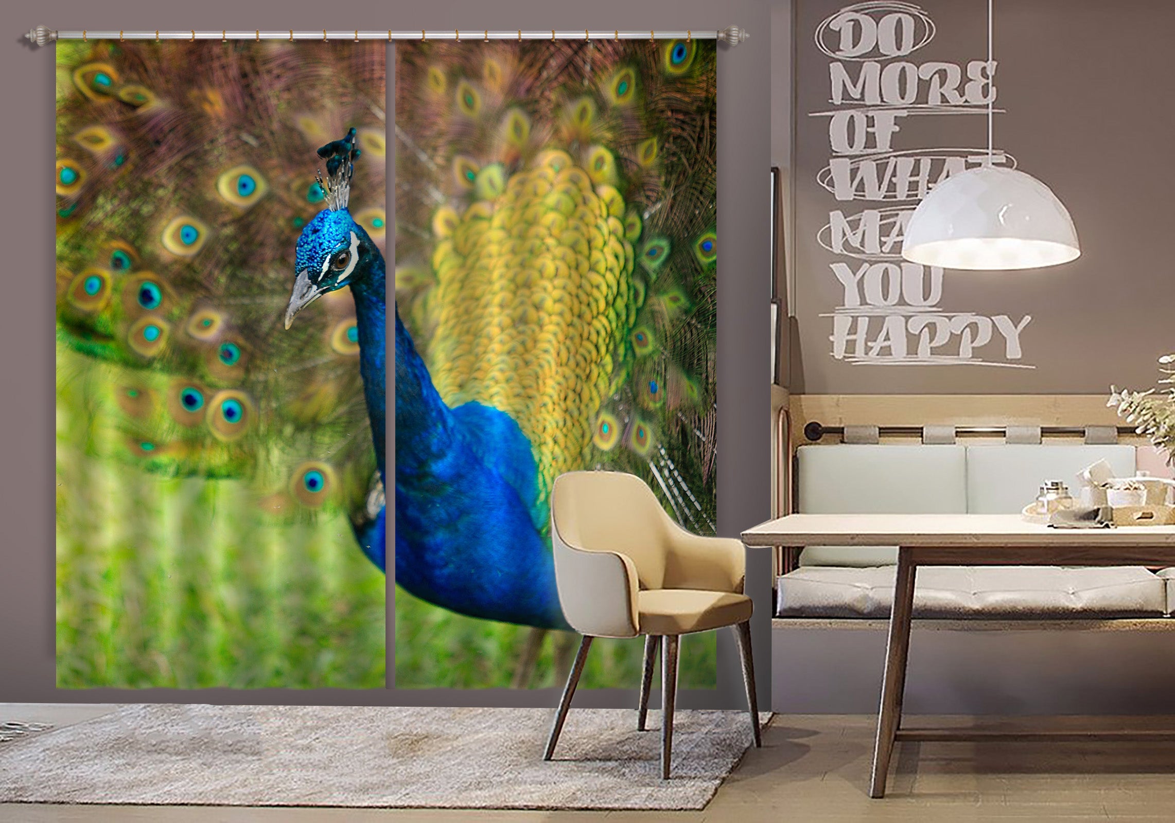 3D Peacock 62157 Kathy Barefield Curtain Curtains Drapes