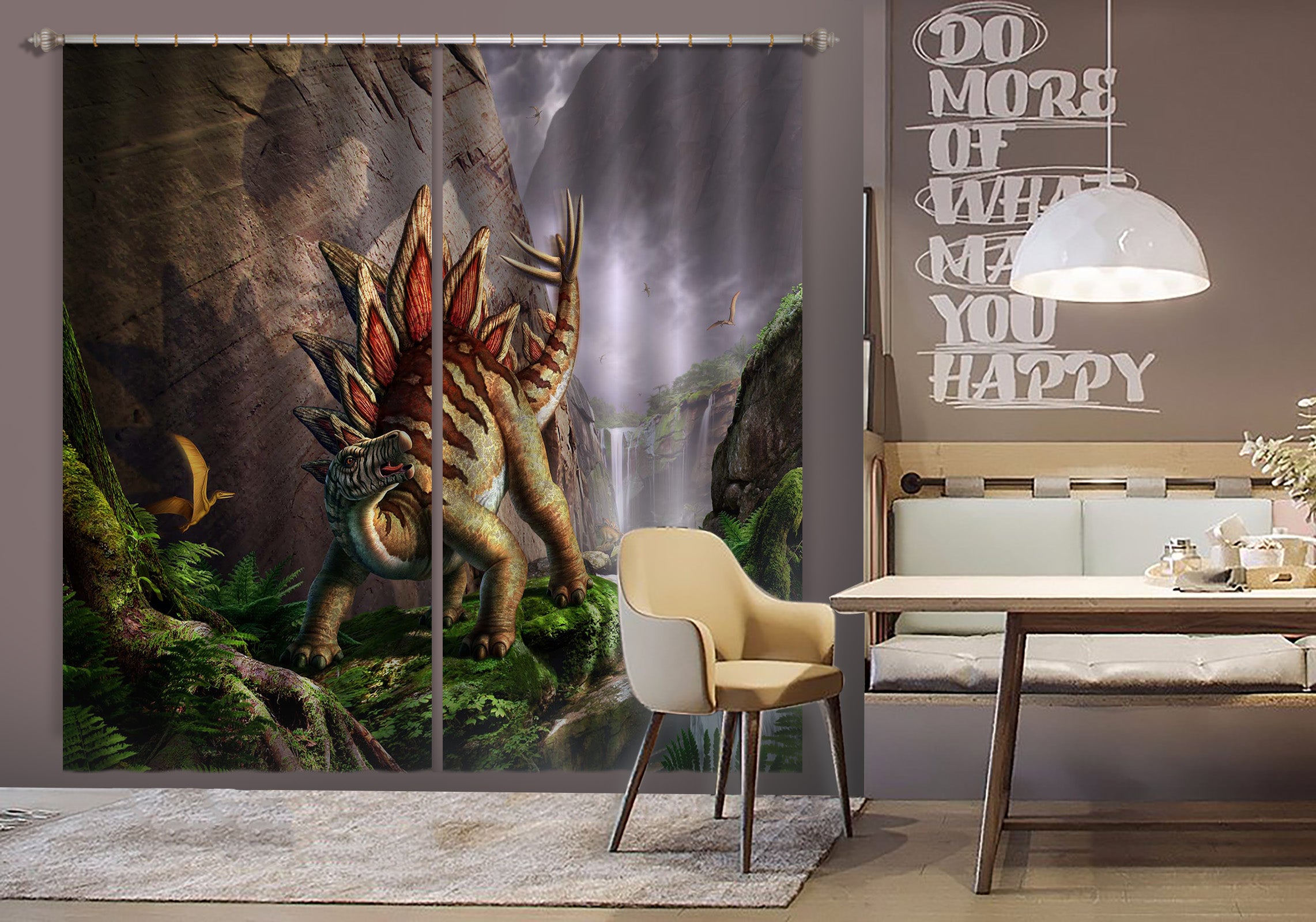 3D Fierce Dinosaur 041 Jerry LoFaro Curtain Curtains Drapes