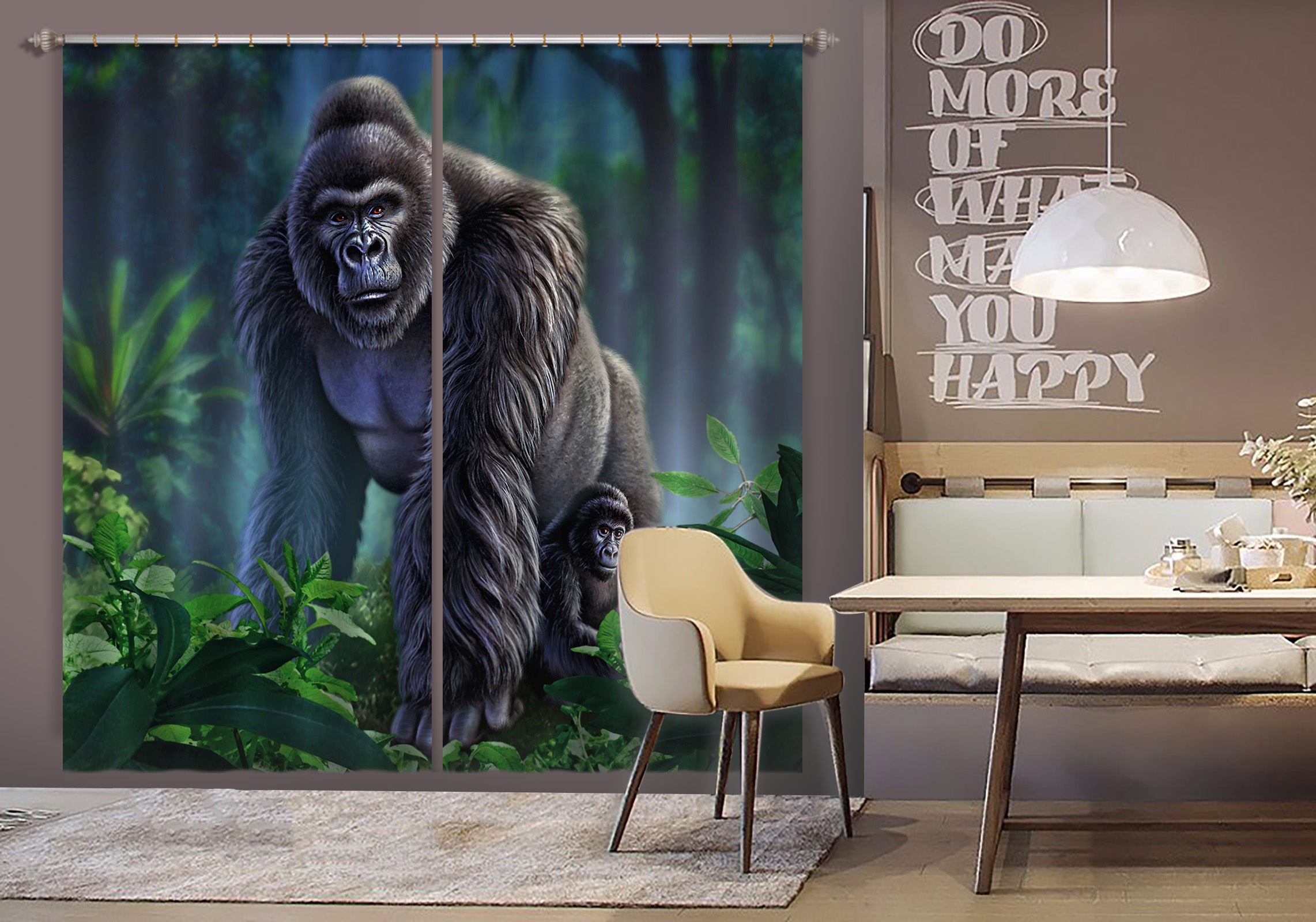 3D Gorilla 067 Jerry LoFaro Curtain Curtains Drapes