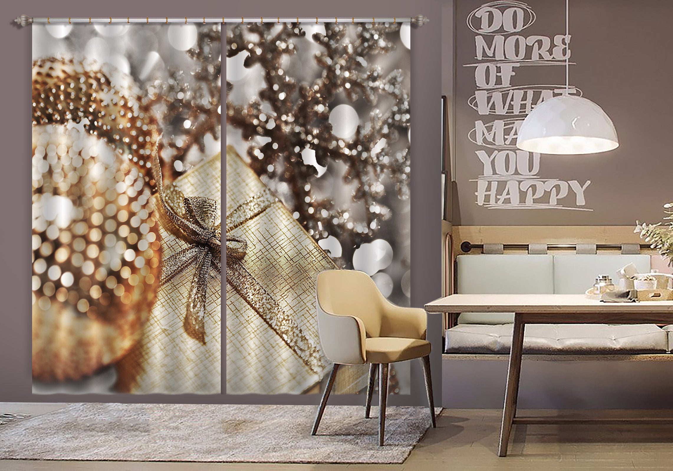 3D Gift Box Snowflake 53056 Christmas Curtains Drapes Xmas