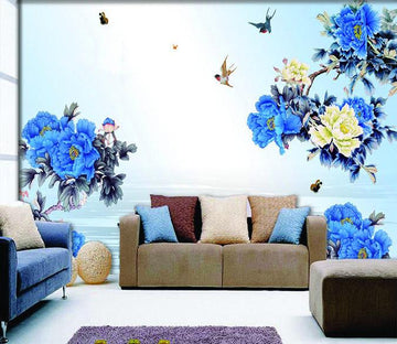3D Bird blue flower decals Wallpaper AJ Wallpaper 1 