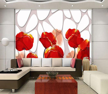 3D Texture red flower decals Wallpaper AJ Wallpaper 1 