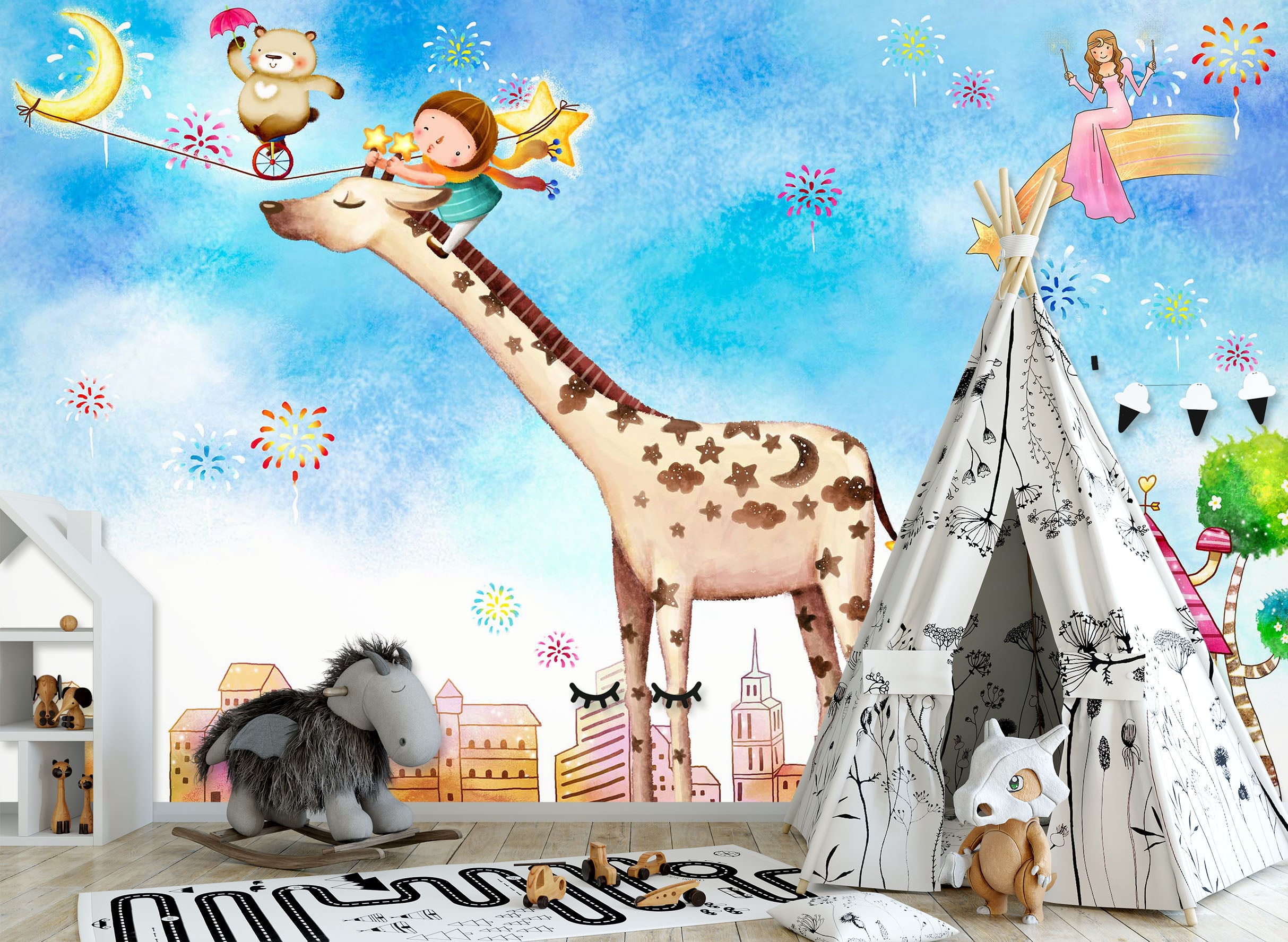 3D Cartoon Giraffe 1443 Wall Murals