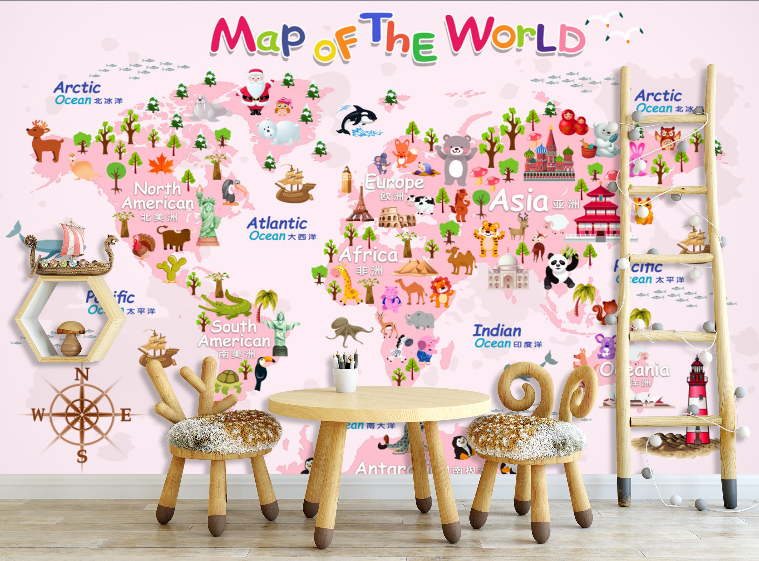 3D Pink Map 1643 Wall Murals