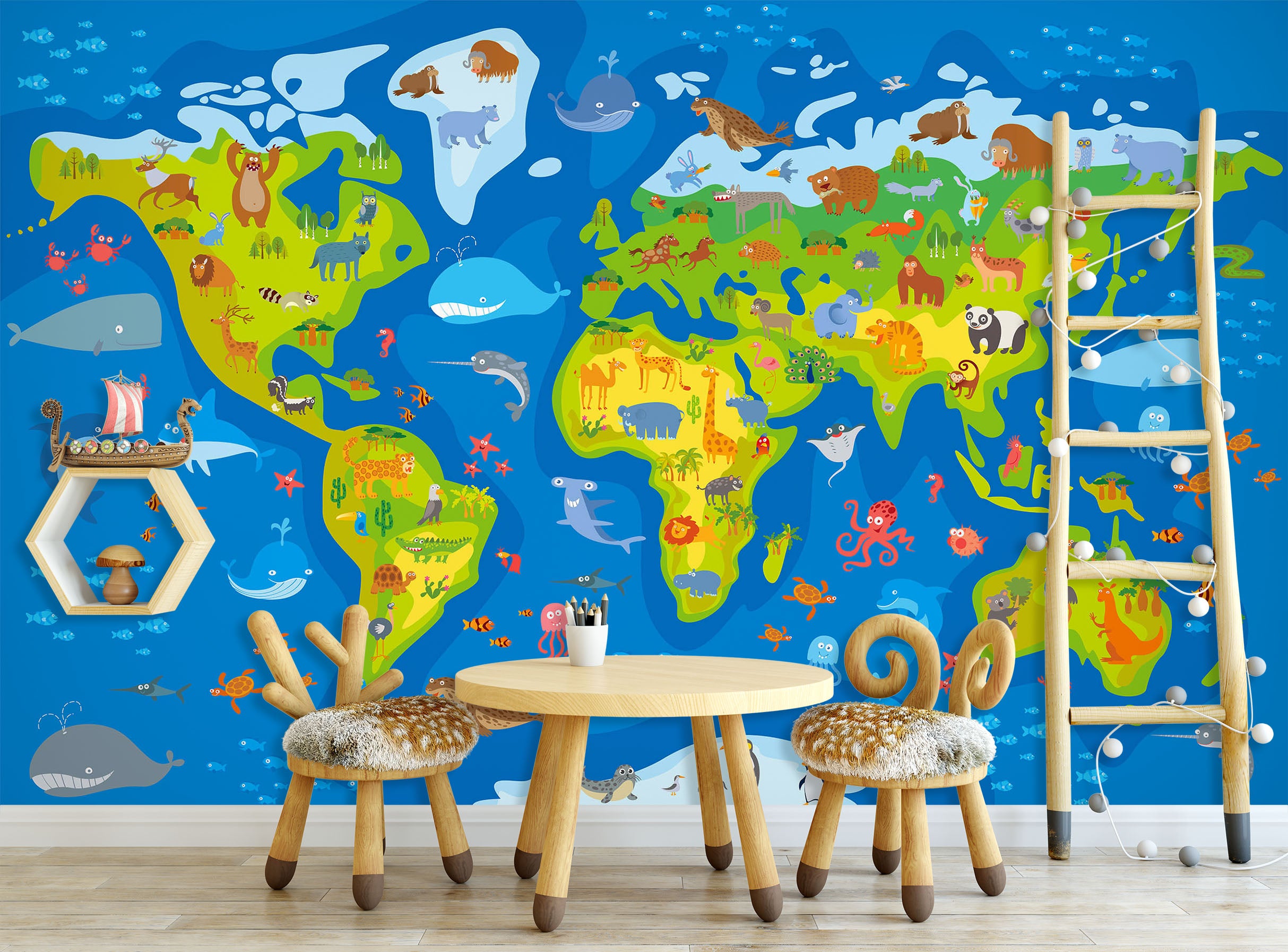3D Oasis Sea 2052 World Map Wall Murals