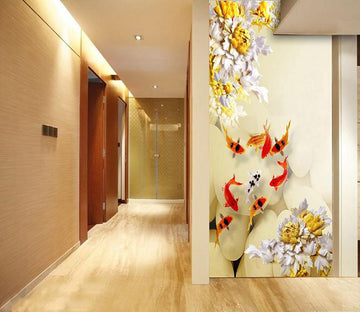 3D Flowers golden fish carving Wallpaper AJ Wallpaper 1 