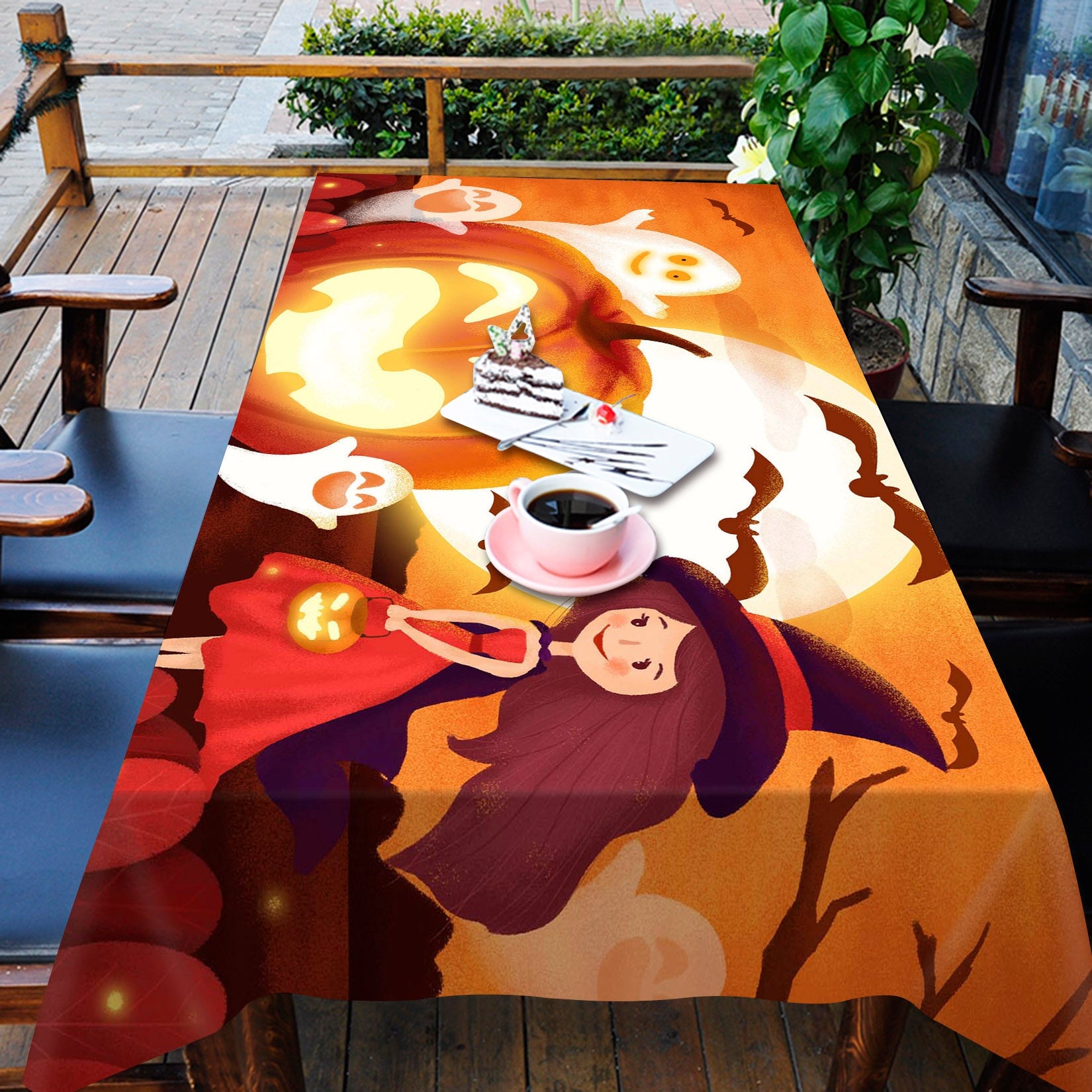 3D Moon Pumpkin Girl 046 Halloween Tablecloths Wallpaper AJ Wallpaper 