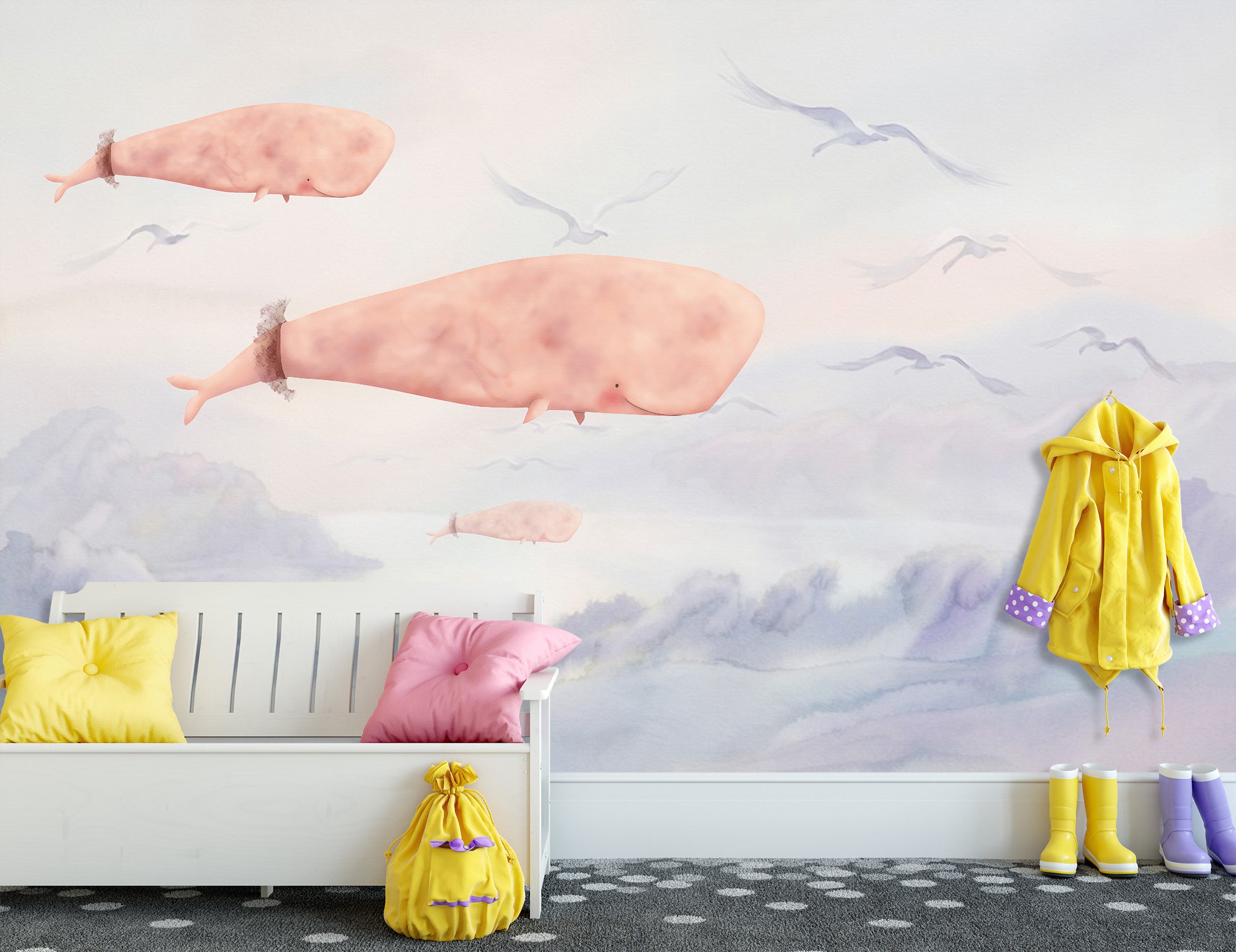 3D Pink Whale 1431 Wall Murals