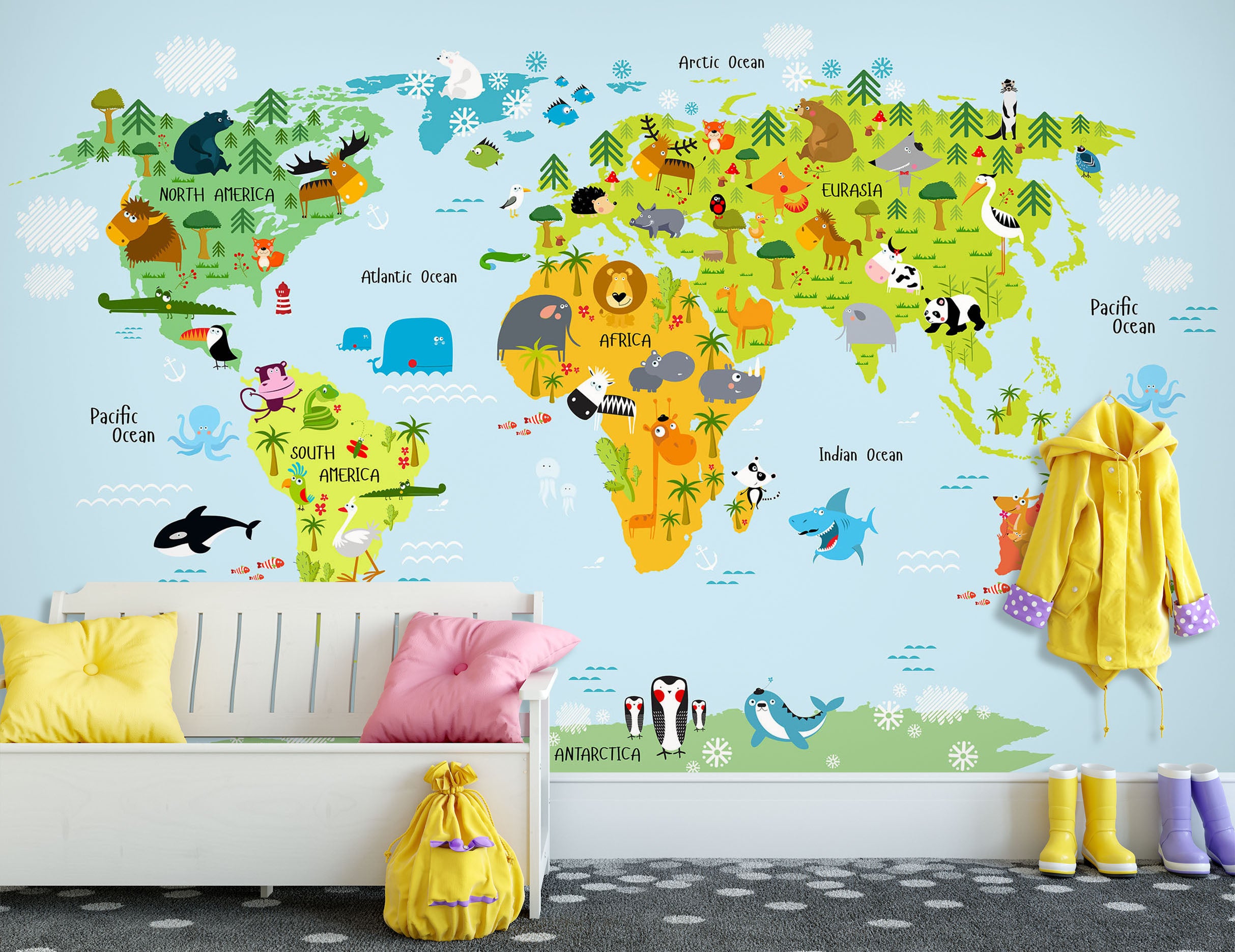 3D Color Pattern 2051 World Map Wall Murals