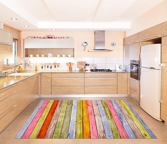 3D Color Wood Boards Kitchen Mat Floor Mural Wallpaper AJ Wallpaper 