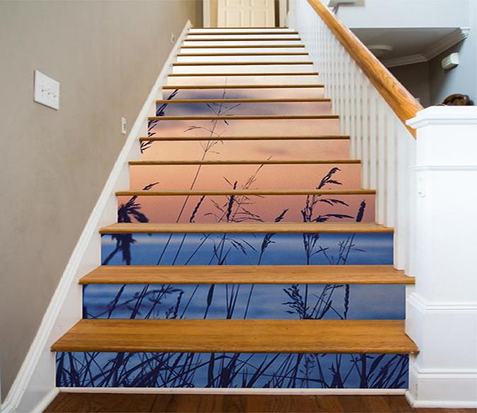 3D Weeds Sunset Glow 1255 Stair Risers Wallpaper AJ Wallpaper 