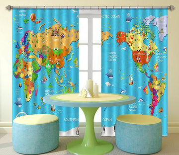 3D Bright World Map 2307 Curtains Drapes Wallpaper AJ Wallpaper 