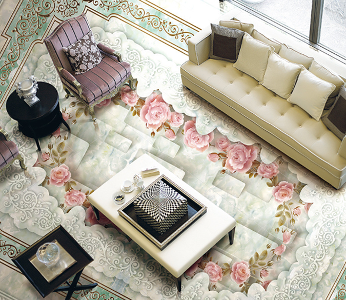 3D Flowers Circle Floor Mural Wallpaper AJ Wallpaper 2 