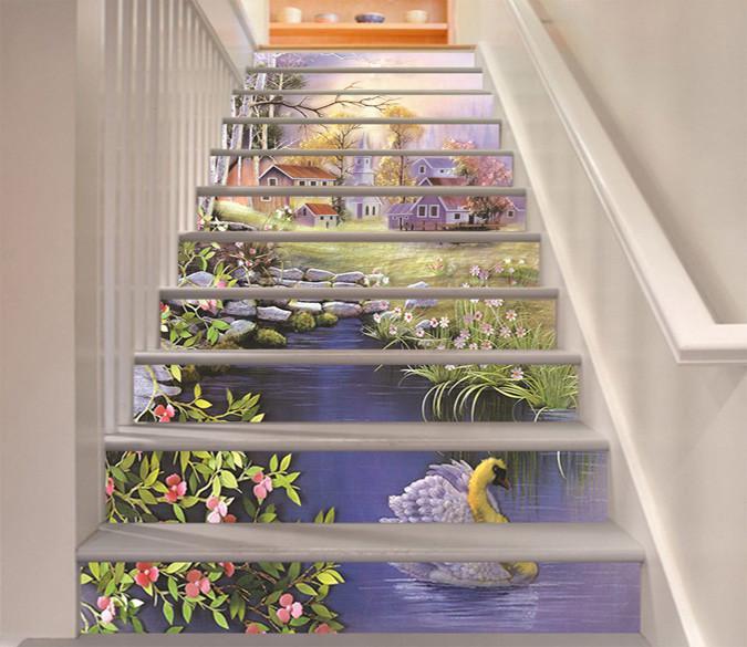 3D Beautiful Village 1320 Stair Risers Wallpaper AJ Wallpaper 