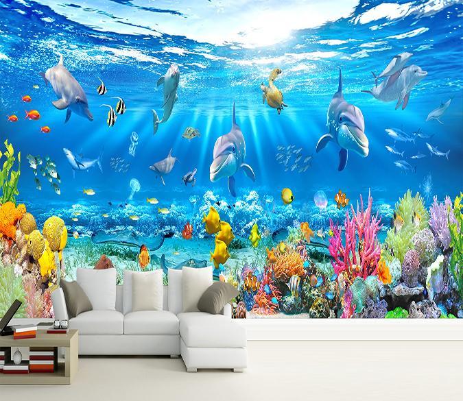 3D Dolphin Fish School 308 Wallpaper AJ Wallpaper 
