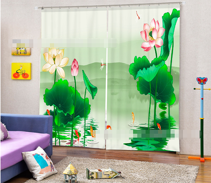 3D Lotus Flowers And Fishes 1039 Curtains Drapes Wallpaper AJ Wallpaper 