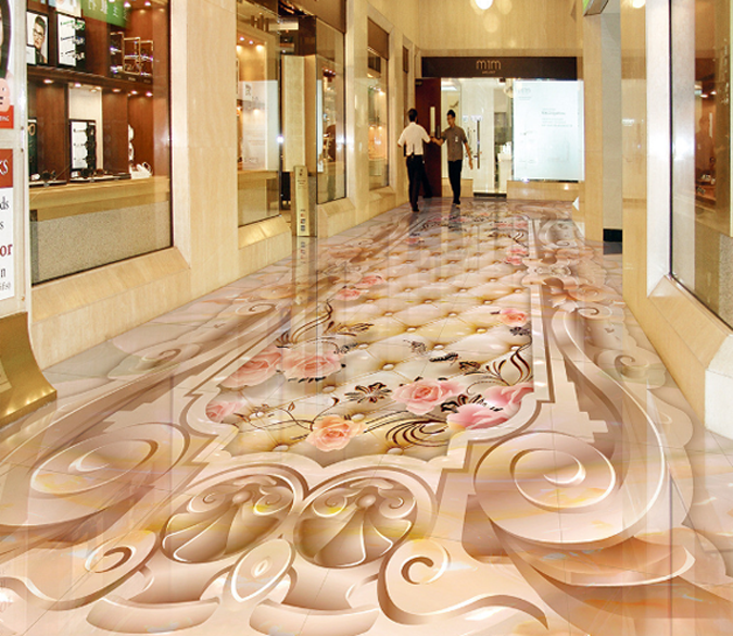 3D Pattern And Flowers Floor Mural Wallpaper AJ Wallpaper 2 