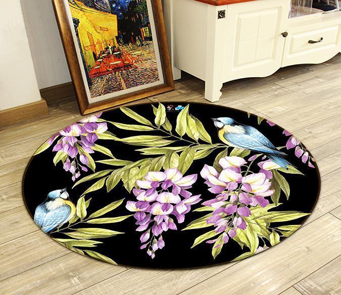 3D Flowers Branch Birds 118 Round Non Slip Rug Mat Mat AJ Creativity Home 