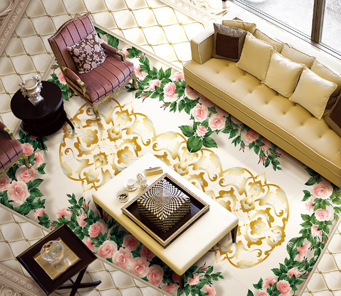 3D Roses And Pattern Floor Mural Wallpaper AJ Wallpaper 2 