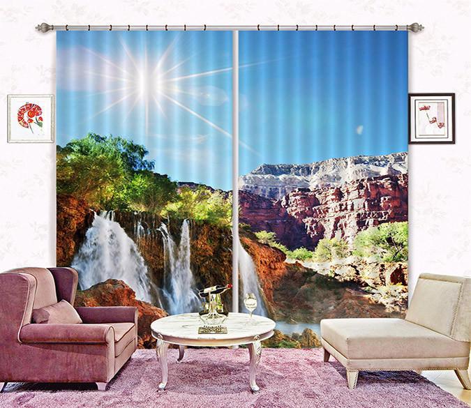 3D Mountain Waterfalls Curtains Drapes Wallpaper AJ Wallpaper 