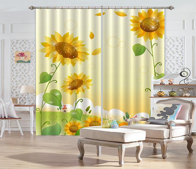 3D Flying Sunflowers 619 Curtains Drapes Wallpaper AJ Wallpaper 