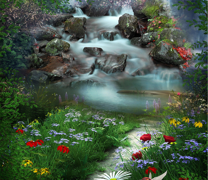 3D Stream Wildflowers Floor Mural Wallpaper AJ Wallpaper 2 