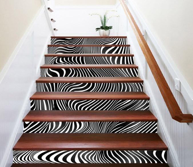 3D Fluctuating Stripes 1301 Stair Risers Wallpaper AJ Wallpaper 