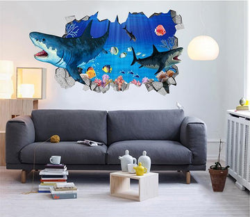 3D Ocean Sharks 105 Broken Wall Murals Wallpaper AJ Wallpaper 