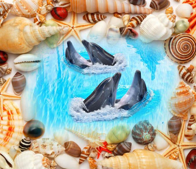 3D Swimming Dolphins Floor Mural Wallpaper AJ Wallpaper 2 