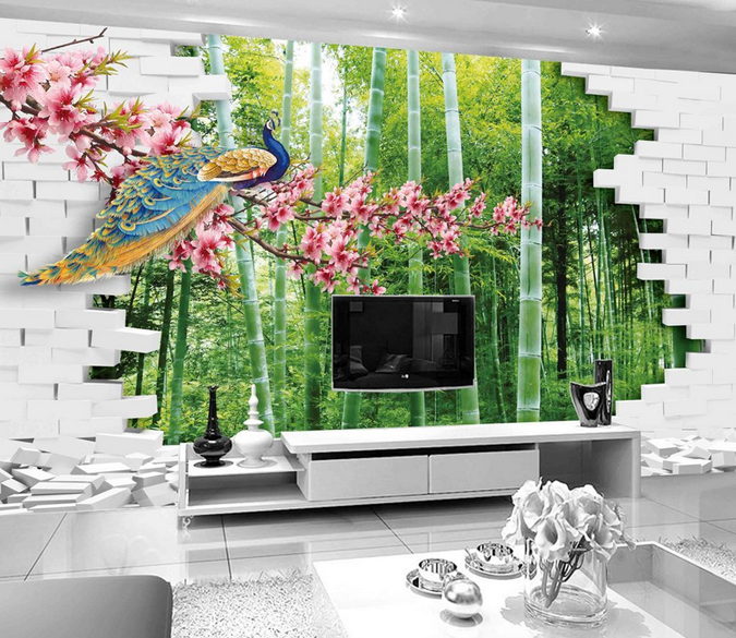 Bamboo Forest And Peacock Wallpaper AJ Wallpaper 