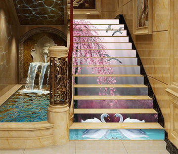 3D Flowers Tree Swans Birds 1486 Stair Risers Wallpaper AJ Wallpaper 