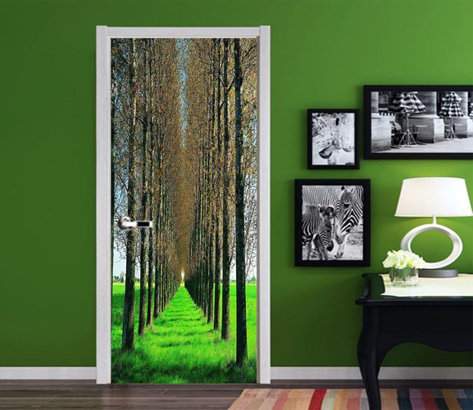 3D Grassland Tree Rows 03 Door Mural Wallpaper AJ Wallpaper 