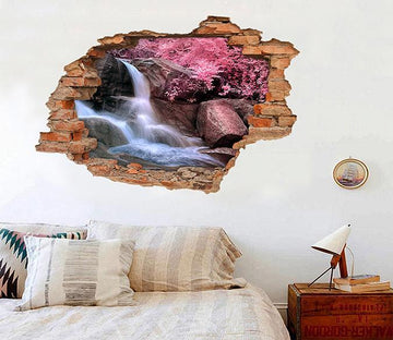 3D River Rocks Pink Trees 218 Broken Wall Murals Wallpaper AJ Wallpaper 