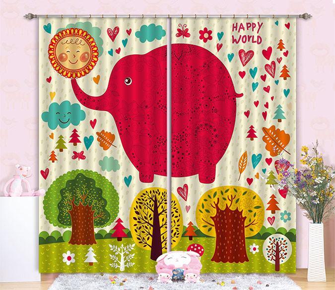 3D Lovely Elephant Pattern 154 Curtains Drapes Wallpaper AJ Wallpaper 