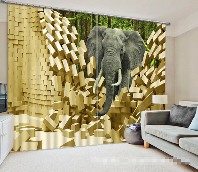 3D Forest Elephant Bricks 1355 Curtains Drapes Wallpaper AJ Wallpaper 